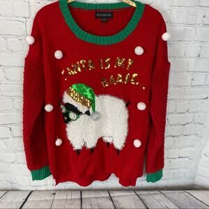 Blizzard Bay  Woman's SHEEP Ugly Christmas Sweater Large "SANTA IS MY BAAAE "